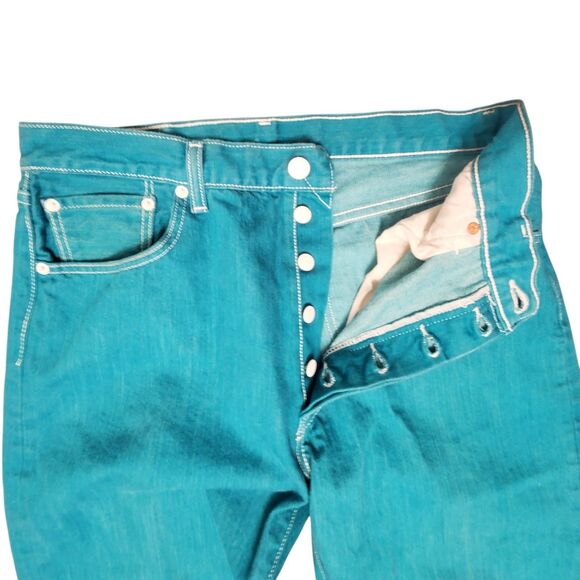 Levi’s 501 Button Fly Jeans Men’s 36x34 Bright Teal Blue Rare Color Edition Clas - Picture 2 of 10